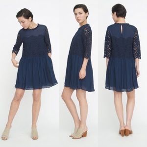 Sea New York - Navy Blue Silk and Lace Dress